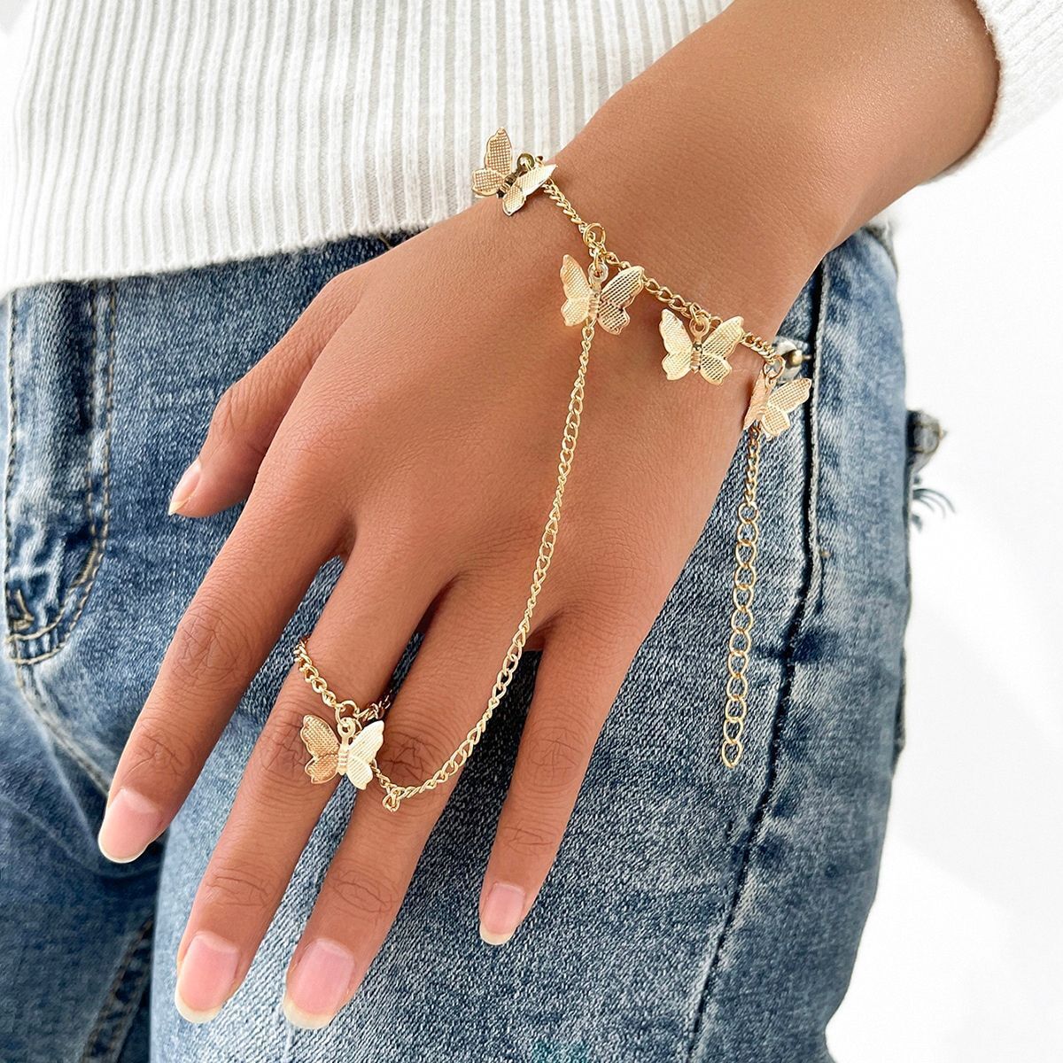 Golden Butterfly Hand Chain Bracelet