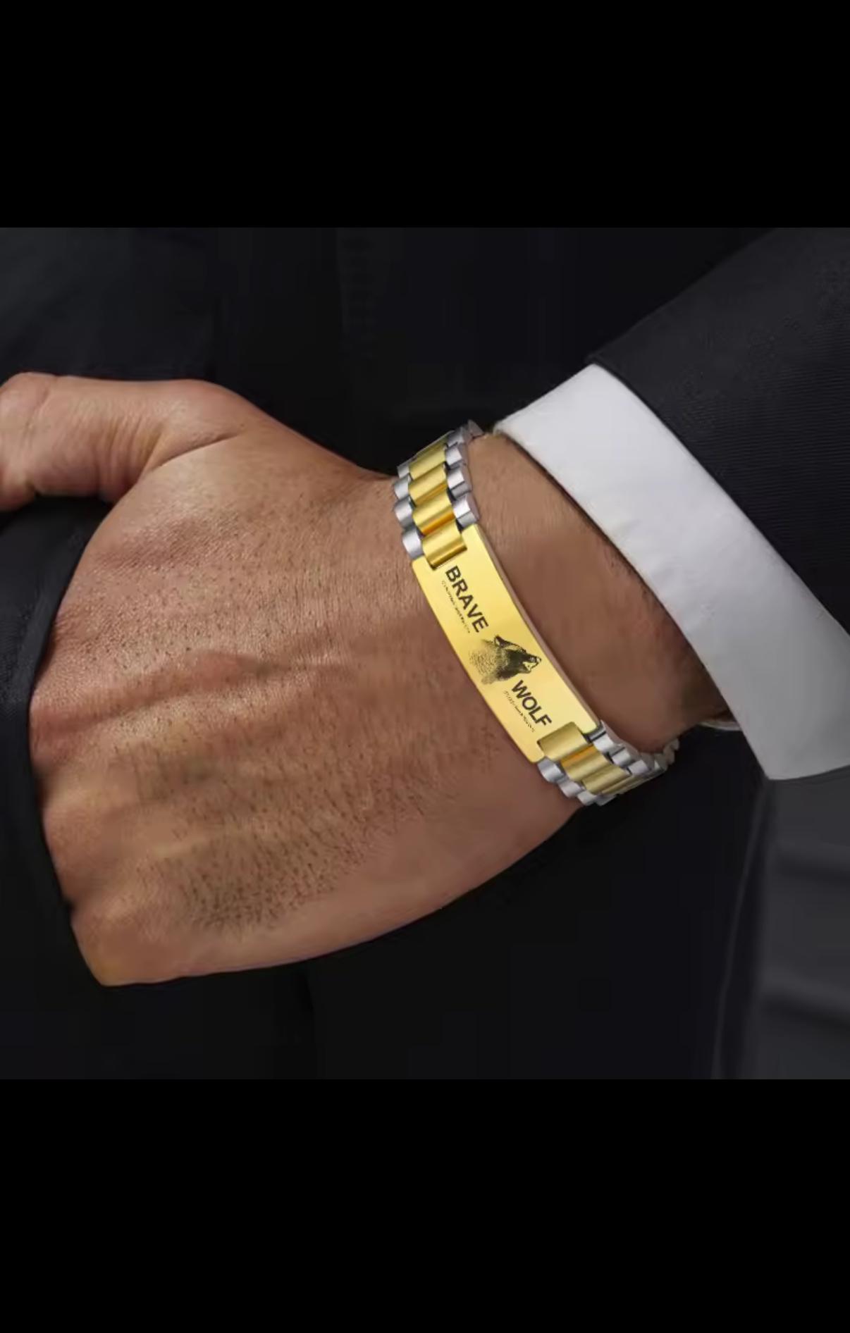 Brave Wolf Engraved Bracelet