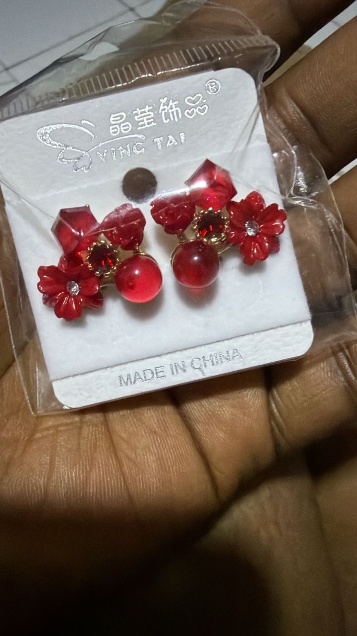 Radiant Red Crystal Floral Earrings