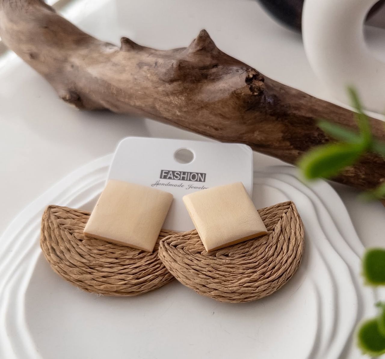 Natural Woven Half-Moon Earrings