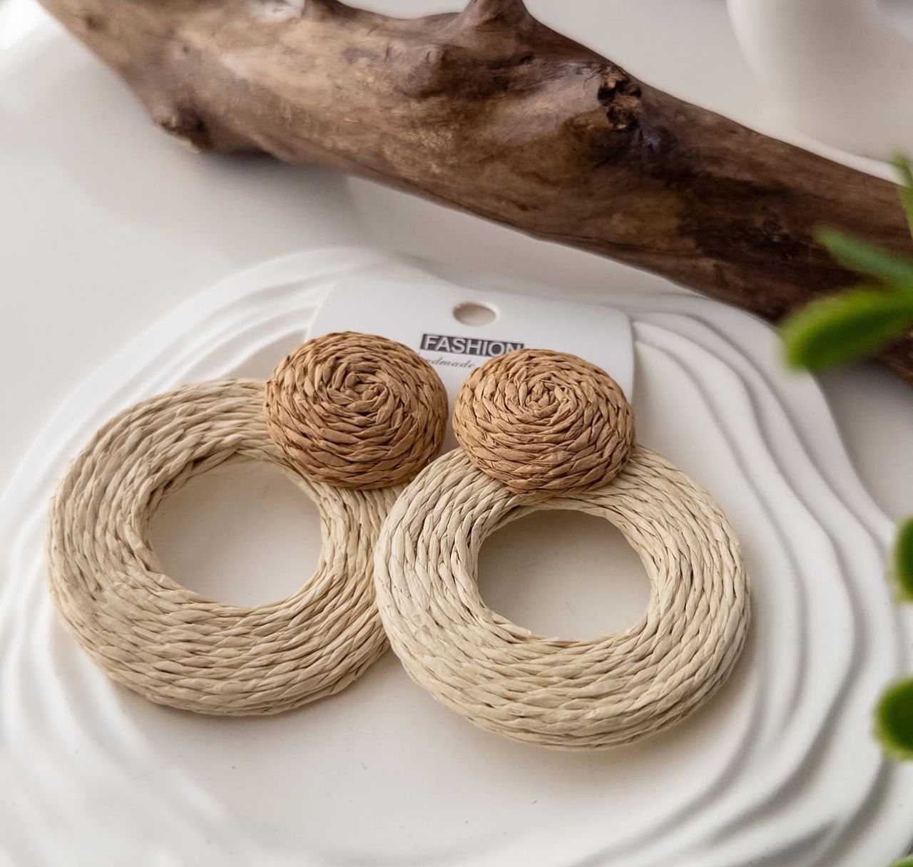 Woven Rattan Hoop Earrings