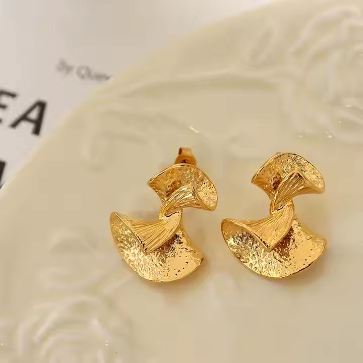 Golden Abstract Swirl Earrings