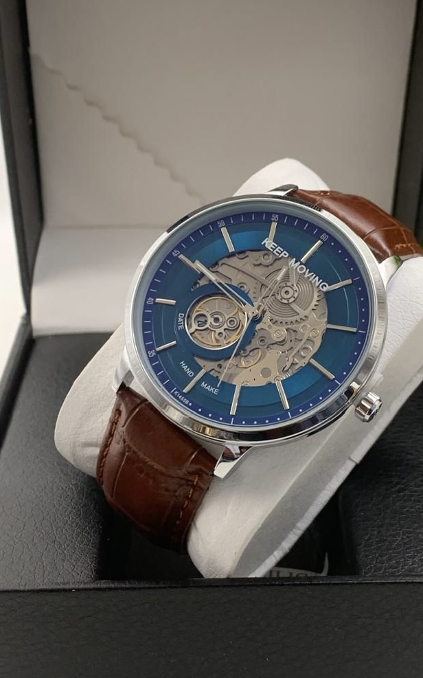 Skeleton Watch with Brown Leather Strap